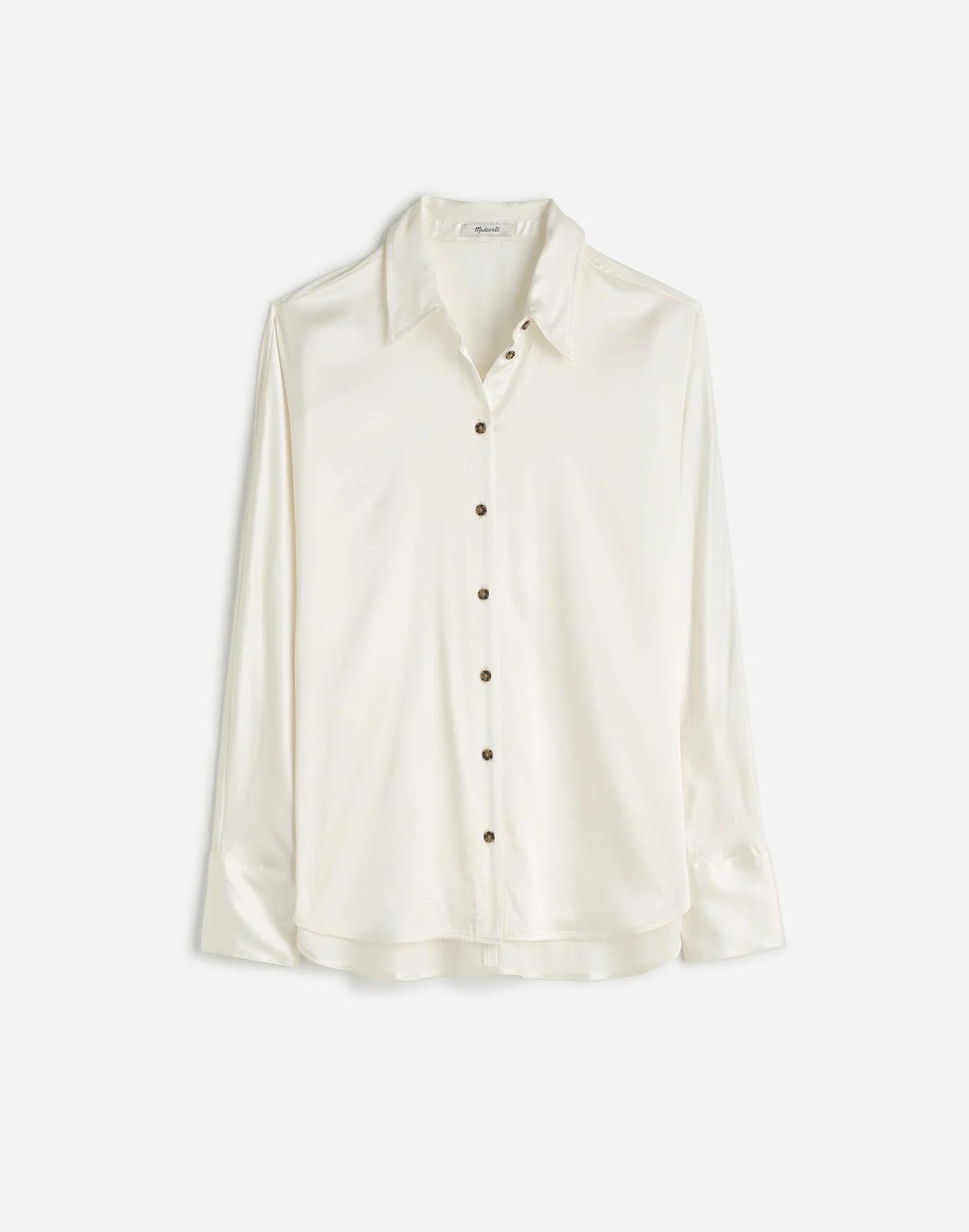 Relaxed Dolman Button-Up Shirt in Satin Product Image