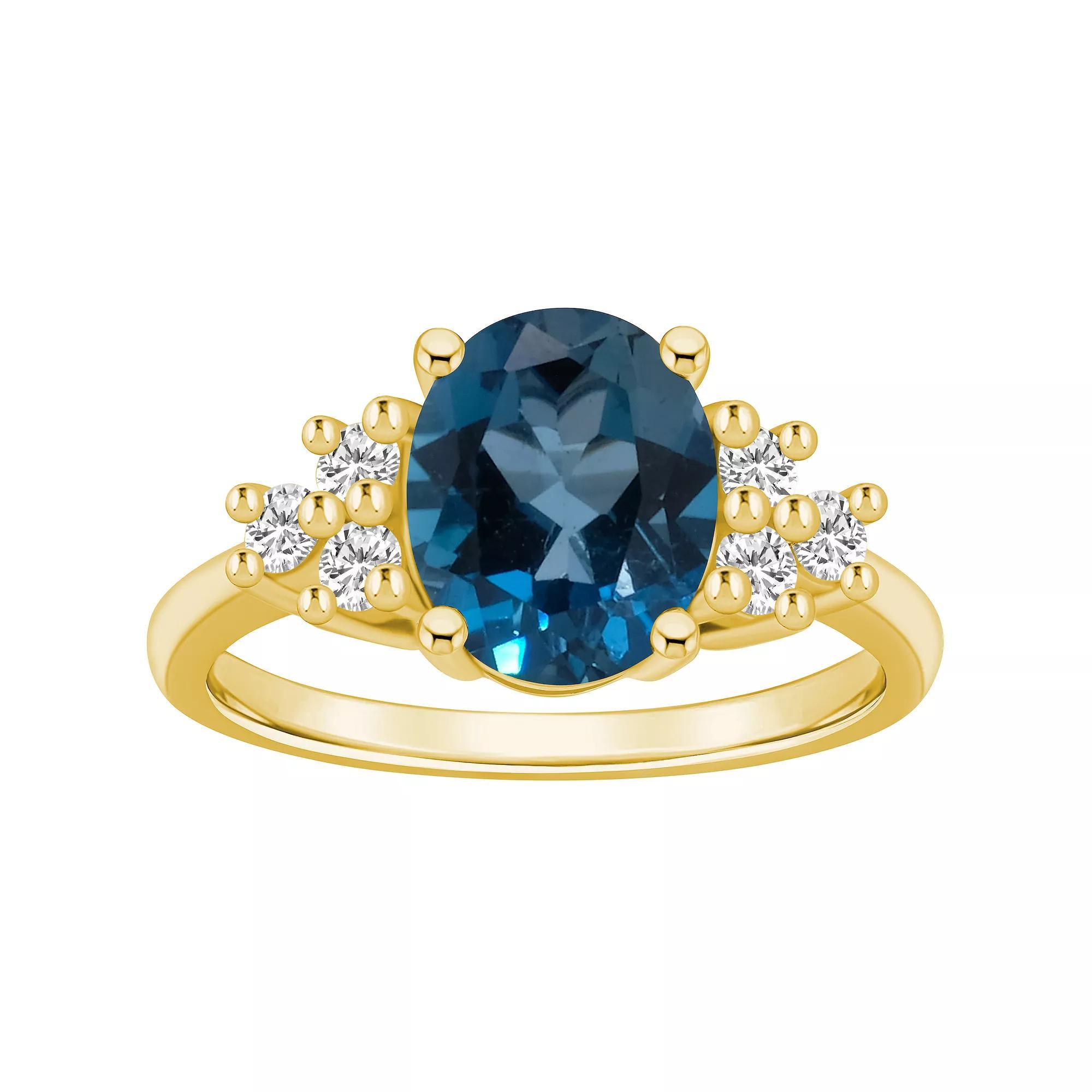 Alyson Layne 14k White Gold Oval London Blue Topaz & 1/3 Carat T.W. Diamond Ring, Women's, Size: 5 Product Image