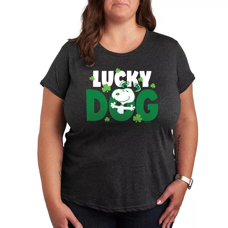 Plus Peanuts Snoopy Lucky Dog Graphic Tee, Womens Heather Grey Product Image