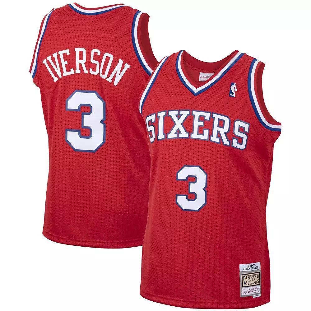 Men's Mitchell & Ness Allen Iverson Red Philadelphia 76ers 2001/02 Hardwood Classics Swingman Jersey,  Product Image