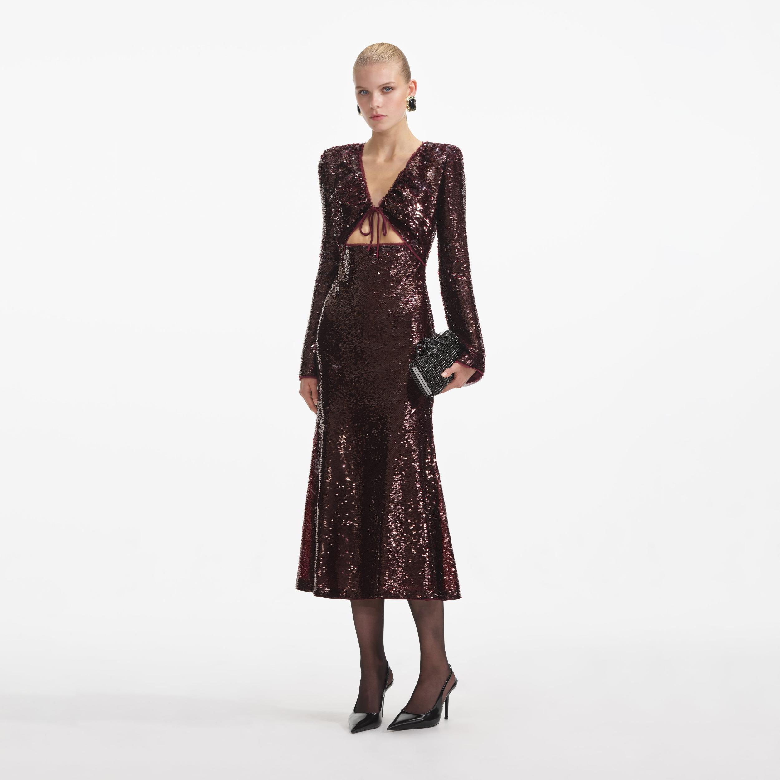 Burgundy Sequin Midi Dress Product Image