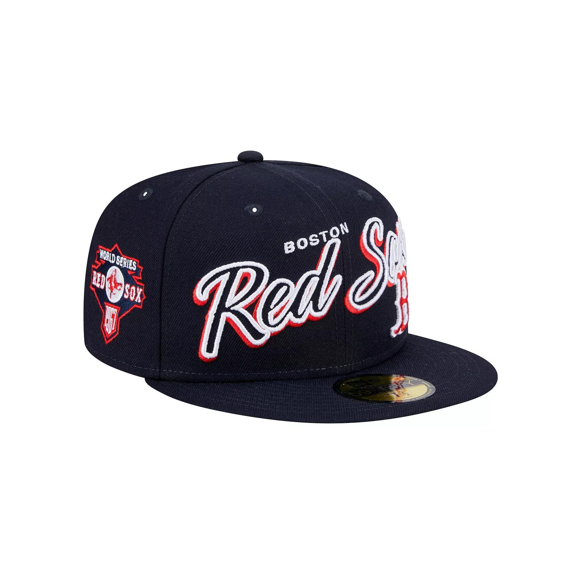 Men's New Era Navy Boston Red Sox Script Sided 59FIFTY Fitted Hat, Size: 7, Blue Product Image