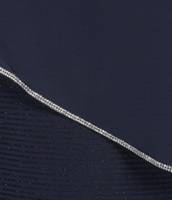 R & M Richards Plus Size Chiffon Metallic Stripe Rhinestone Trim Poncho Dress Product Image