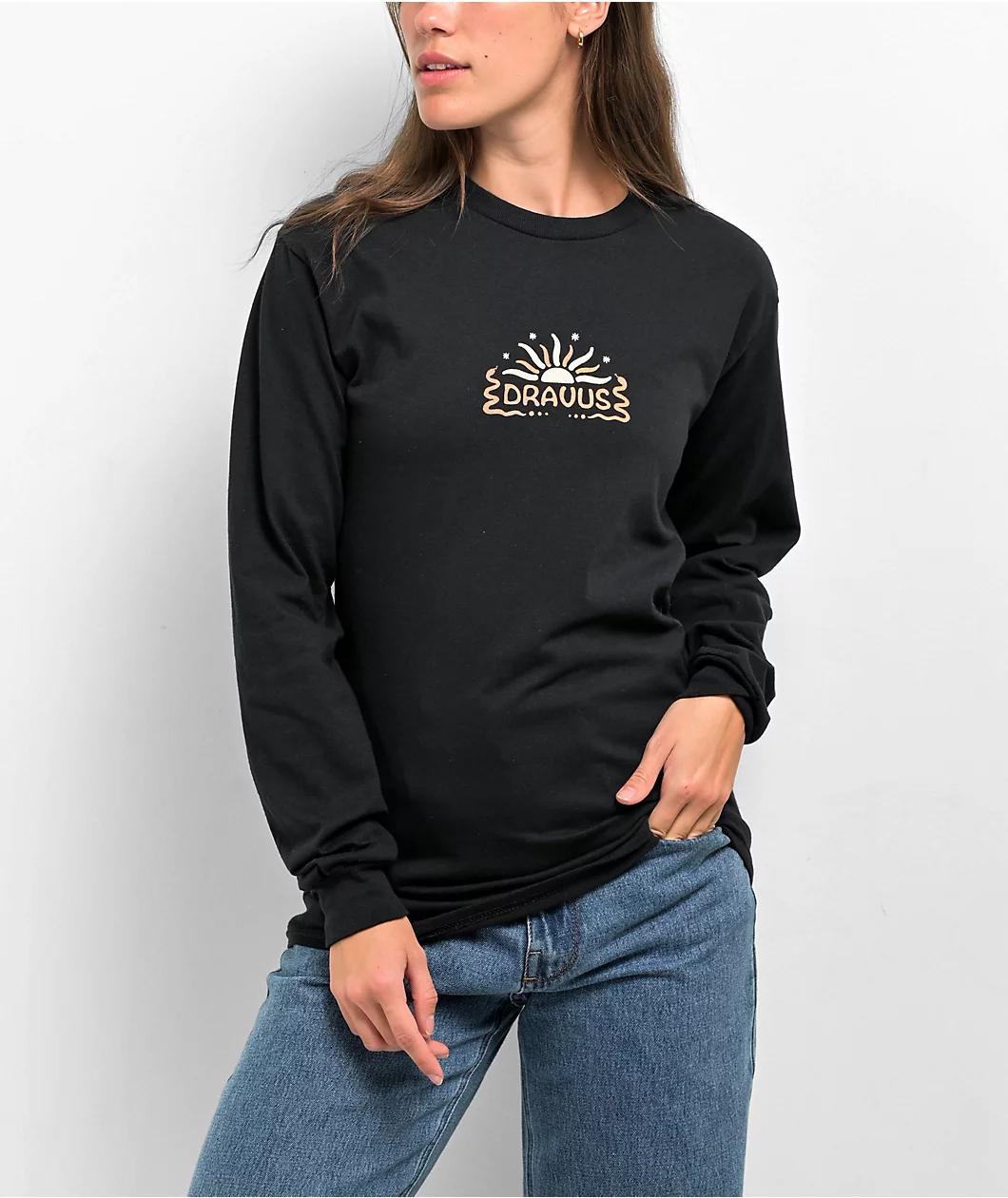 Dravus Flowers Black Long Sleeve T-Shirt Product Image