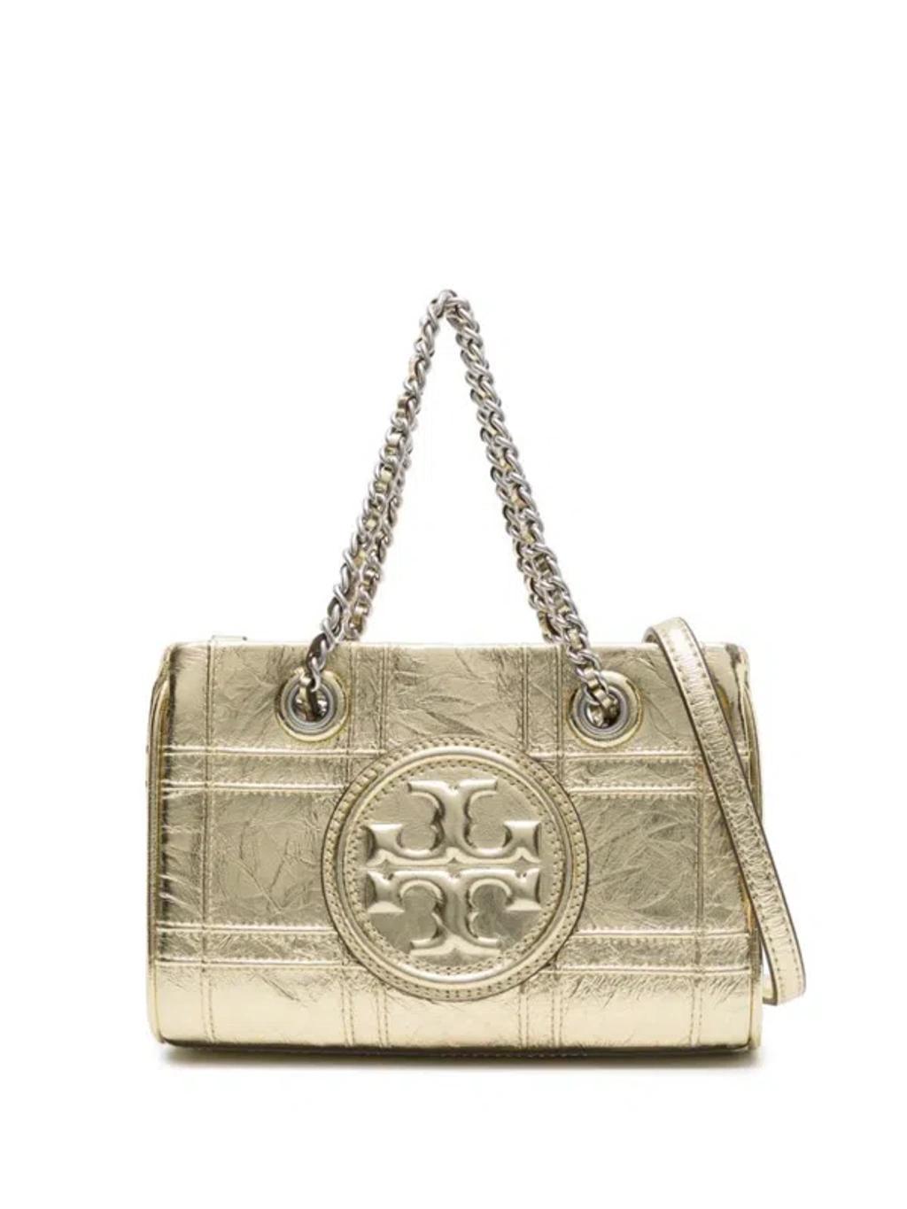 TORY BURCH Fleming Soft Mini Leather Tote Bag In Gold Product Image