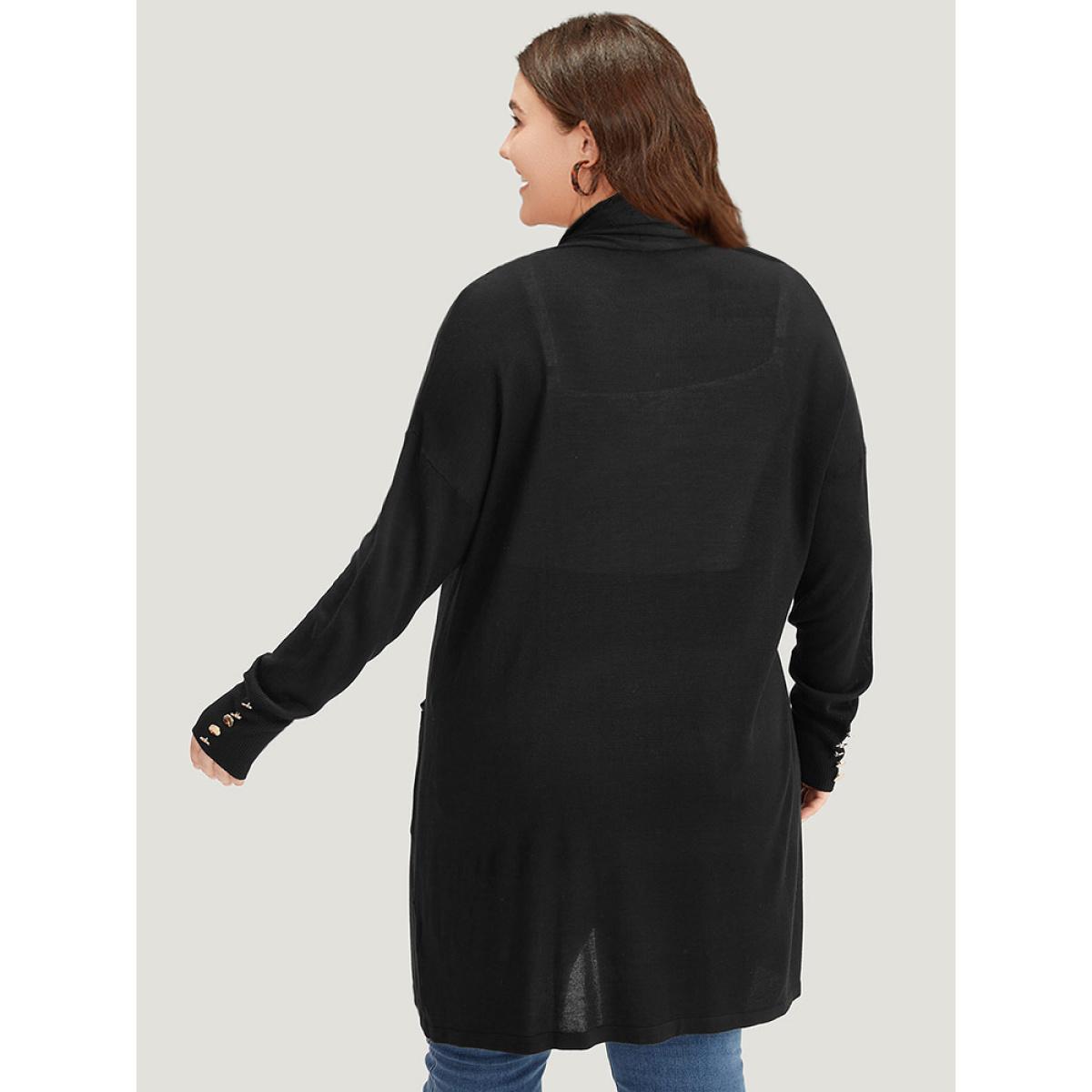 Plus Size Supersoft Essentials Button Detail Lapel Collar Cardigan Black Women Basics Loose Long Sleeve Everyday Cardigans BloomChic 30/6X Product Image