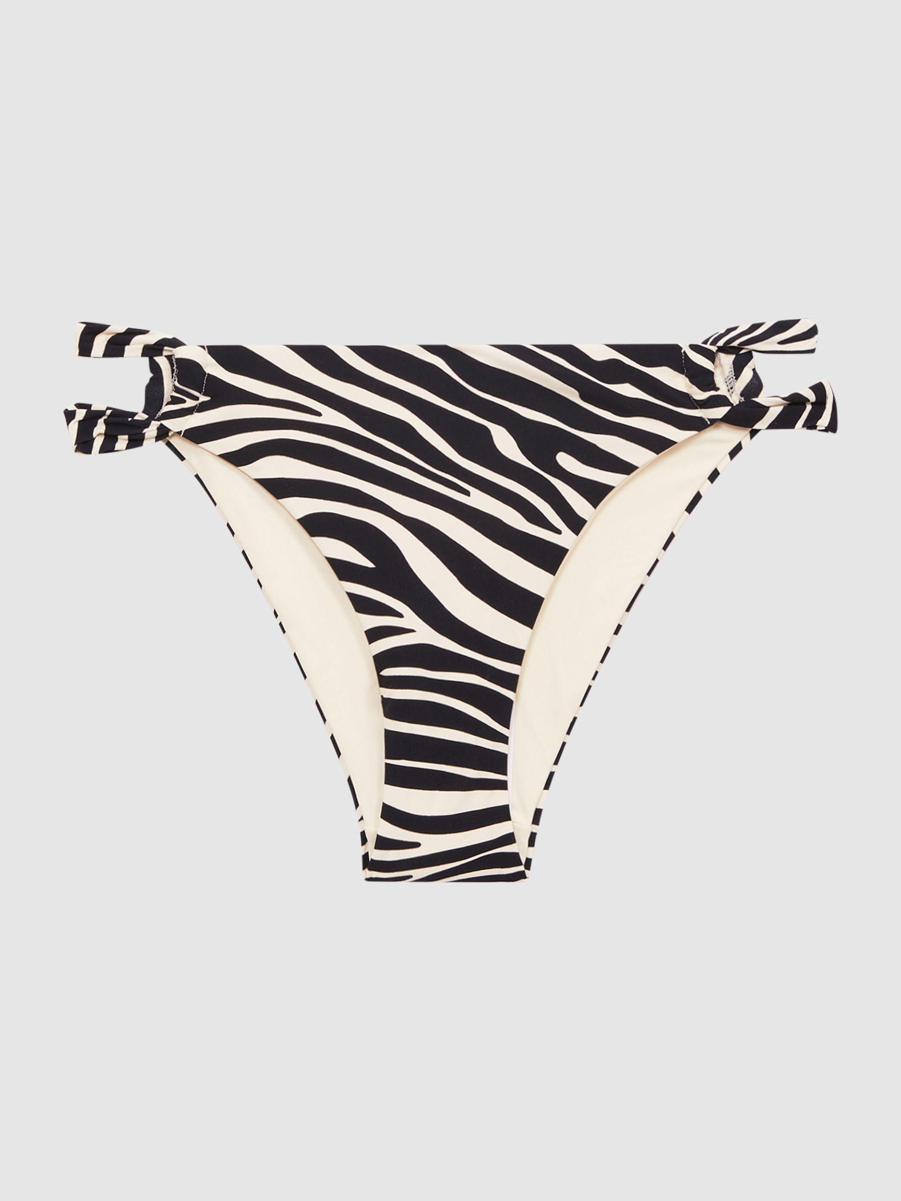 Zebra Print Strappy Bikini Bottoms in Black/White Product Image