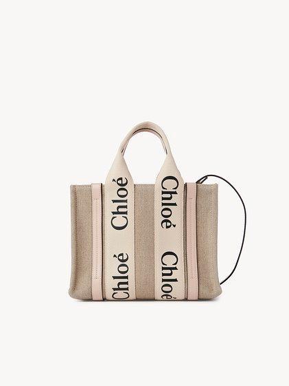 Small Woody tote bag in linen Product Image