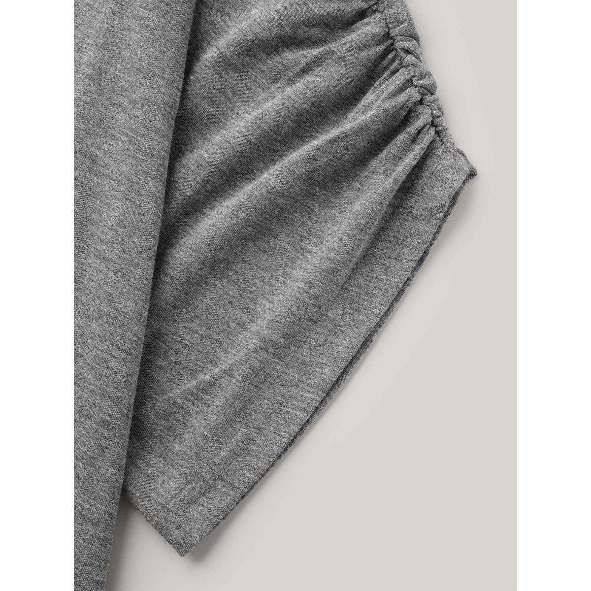 Plus Size Stretchy Solid Color Gathered Sleeve T-Shirt DimGray Women Leisure Gathered Round Neck Casual T-shirts BloomChic 18-20/2X Product Image