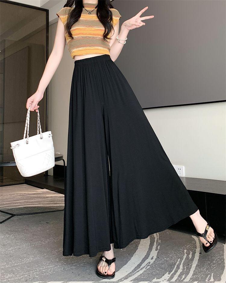 High Waist Plain Wide Leg Pants Product Image
