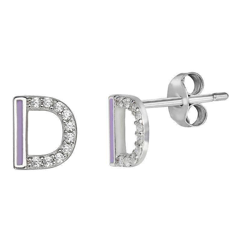 PRIMROSE Sterling Silver Cubic Zirconia Initial Stud Earrings, Womens, White Product Image