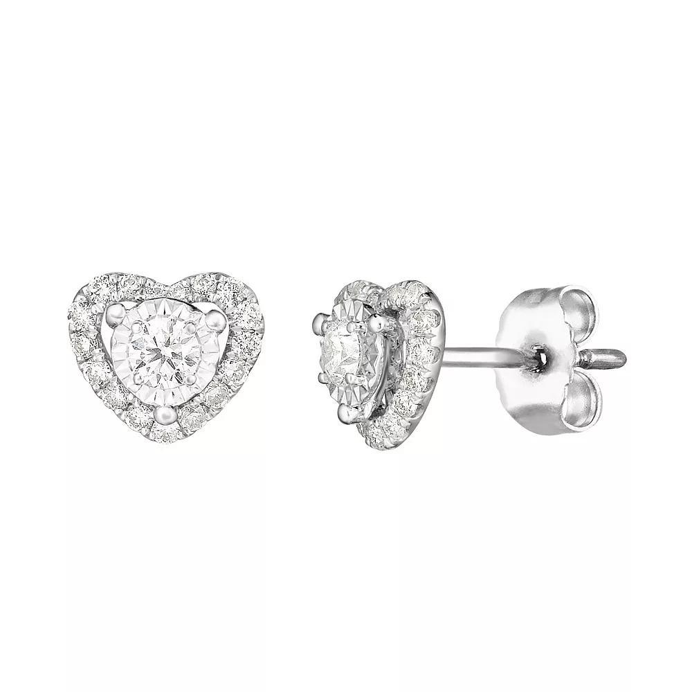 10k White Gold 1/4 Carat T.W. Diamond Heart Stud Earrings, Women's Product Image