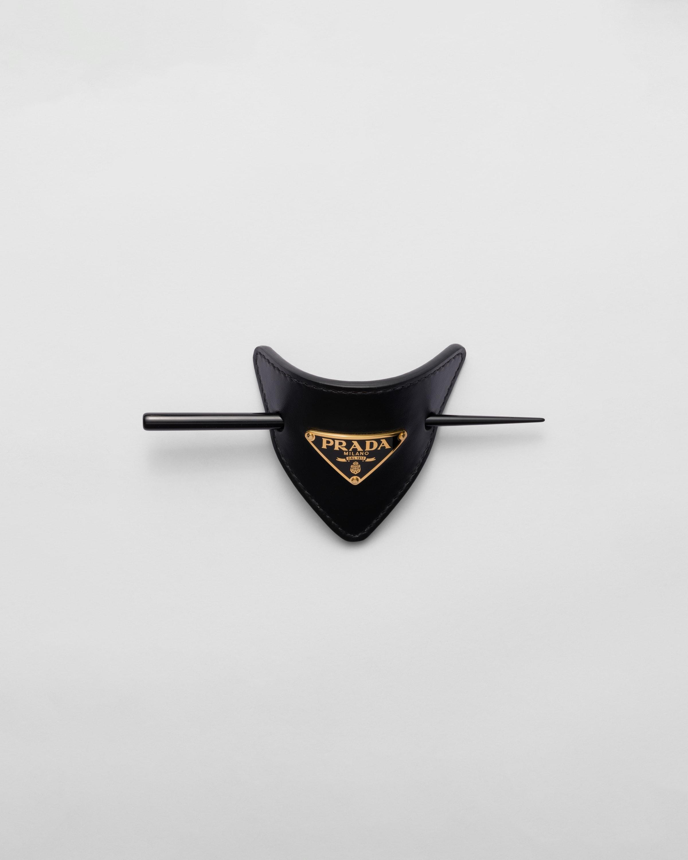 PRADA Leather Hair Clip In Brown Product Image