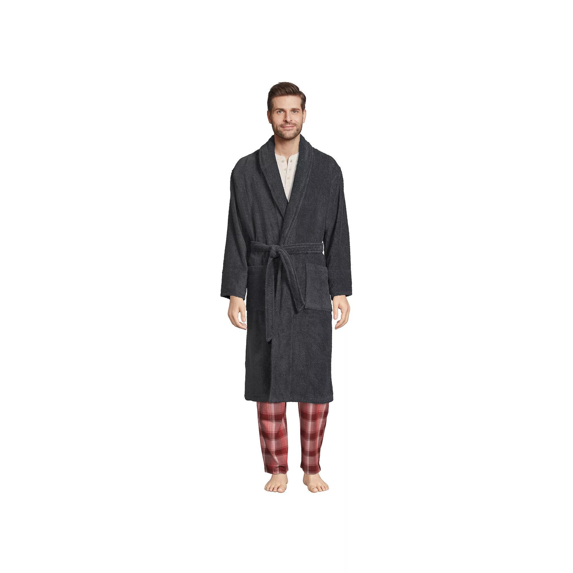 Men's Lands' End Calf-Length Turkish Terry Robe, Size: Small, Grey Product Image