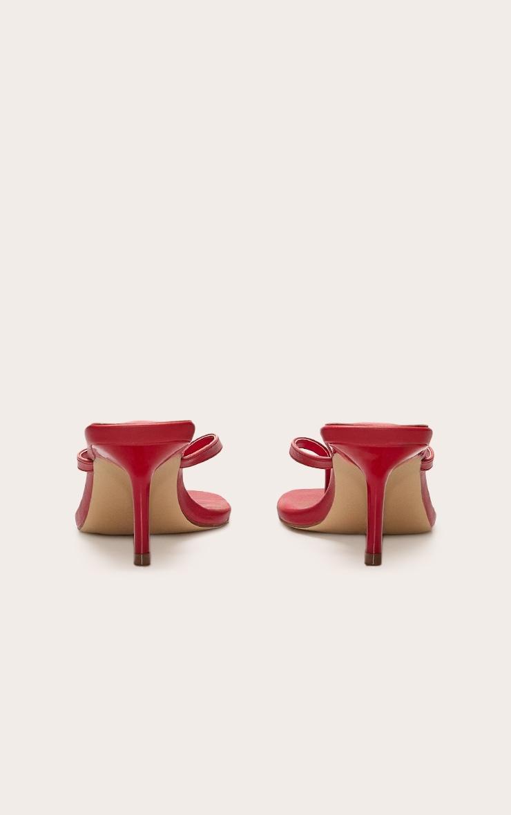 Red Pu Square Toe Thong Mid Stiletto Heeled Mules Product Image