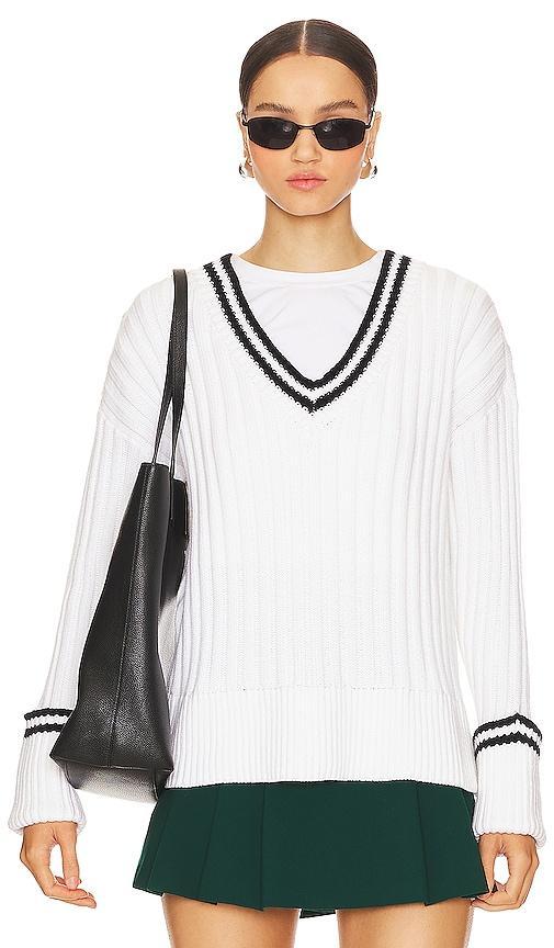 Lovers and Friends Danil V Neck Sweater in White & Black Product Image