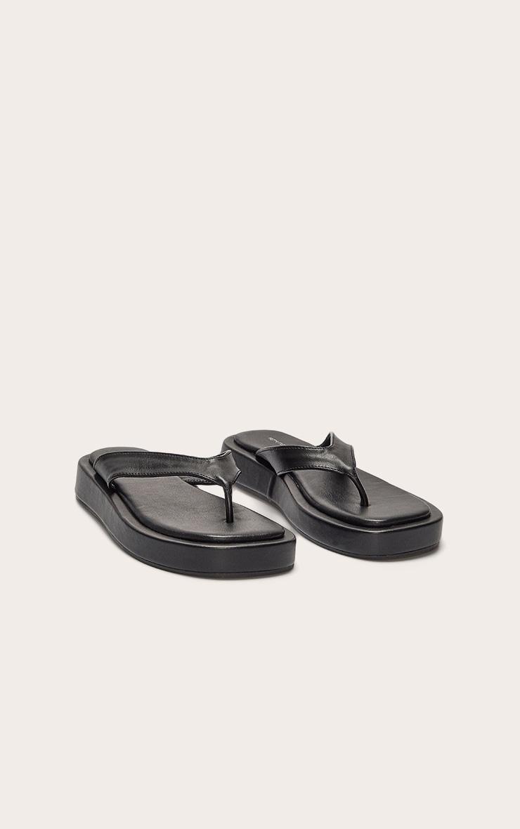 Black Pu Round Toe Thong Flatform Sandals Product Image