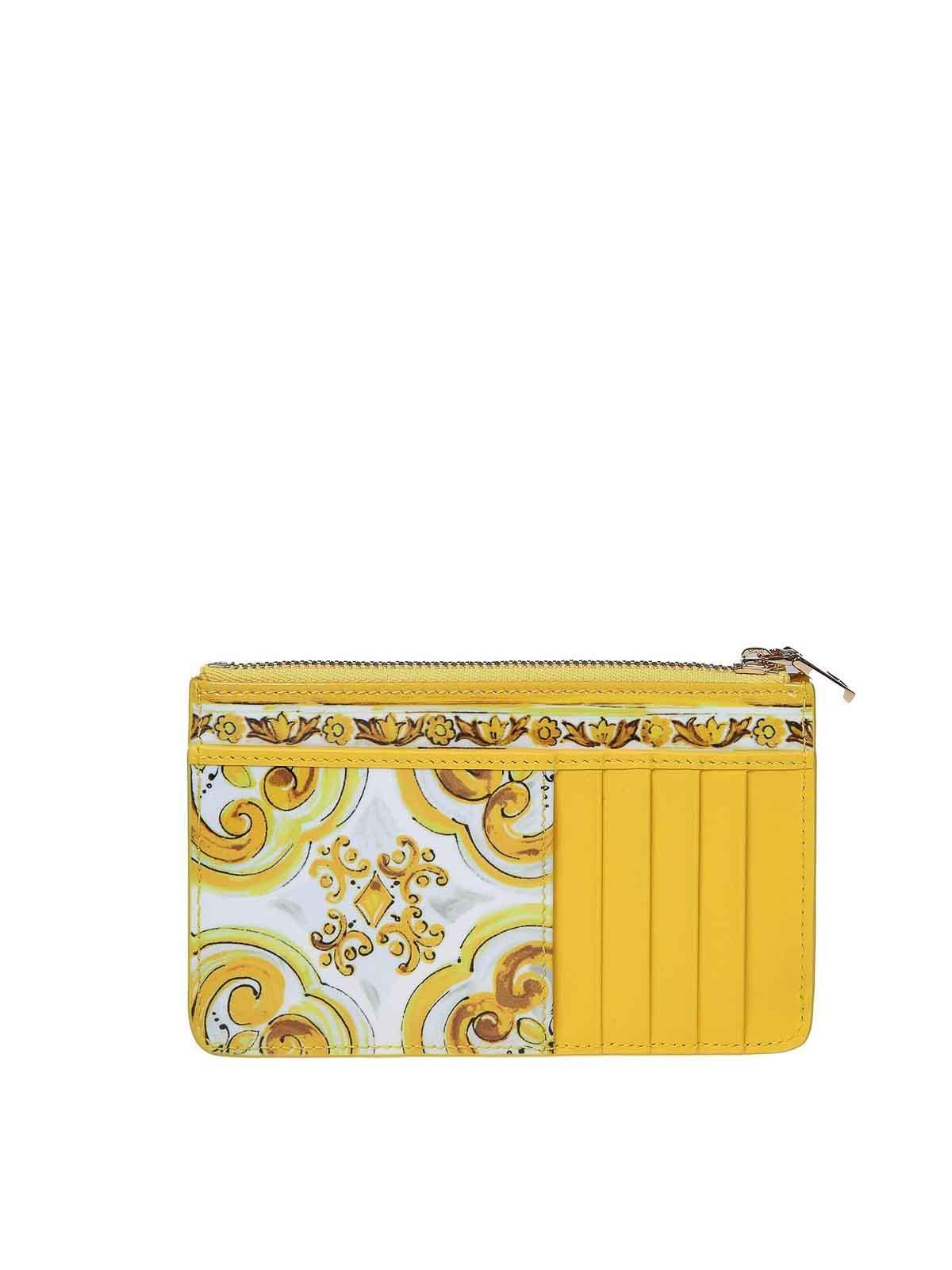 DOLCE & GABBANA Yellow Polished Leather Card Holder Product Image