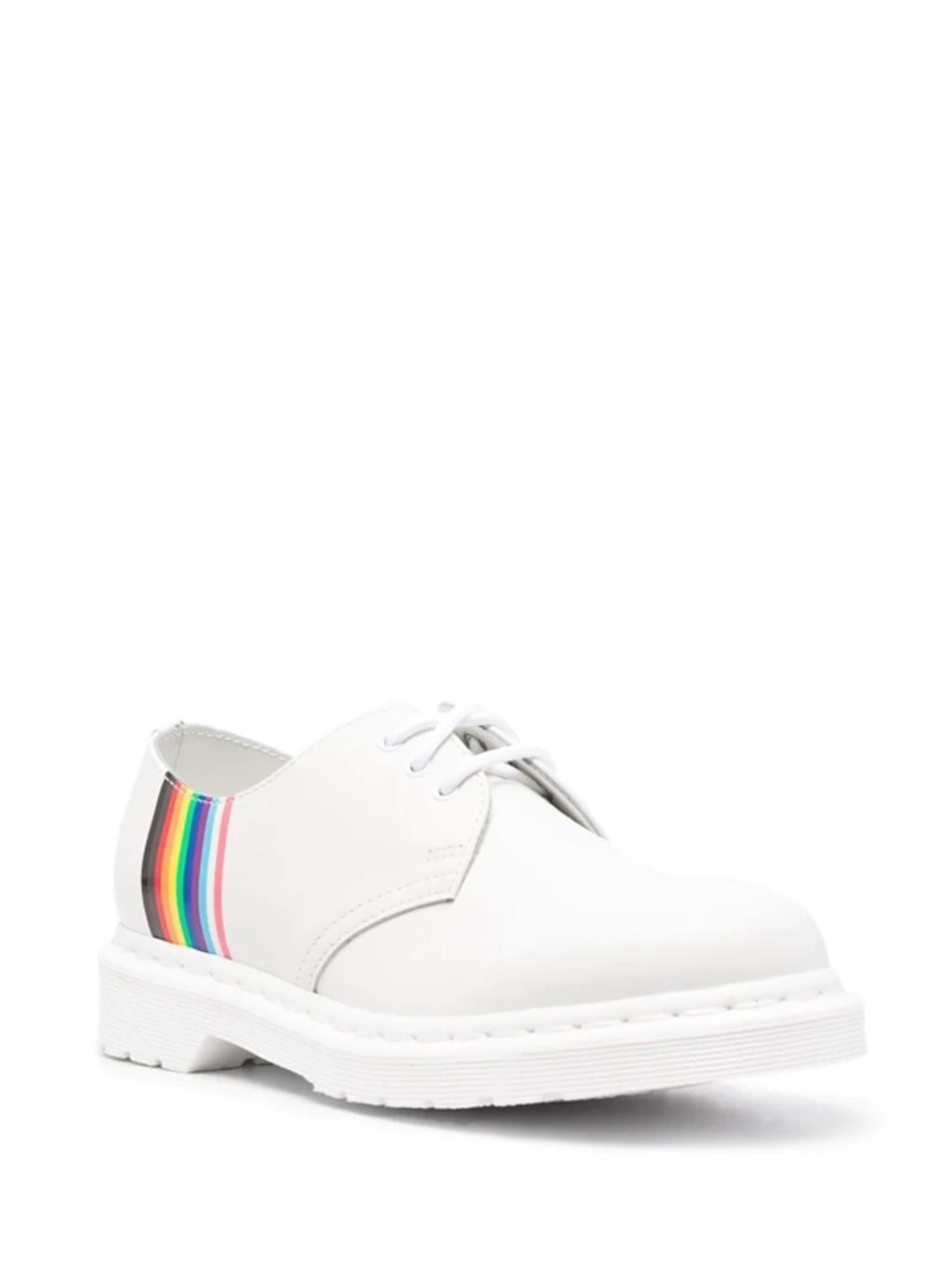 DR. MARTENS' Rainbow Stripe-print Lace-up Oxfords In White Product Image