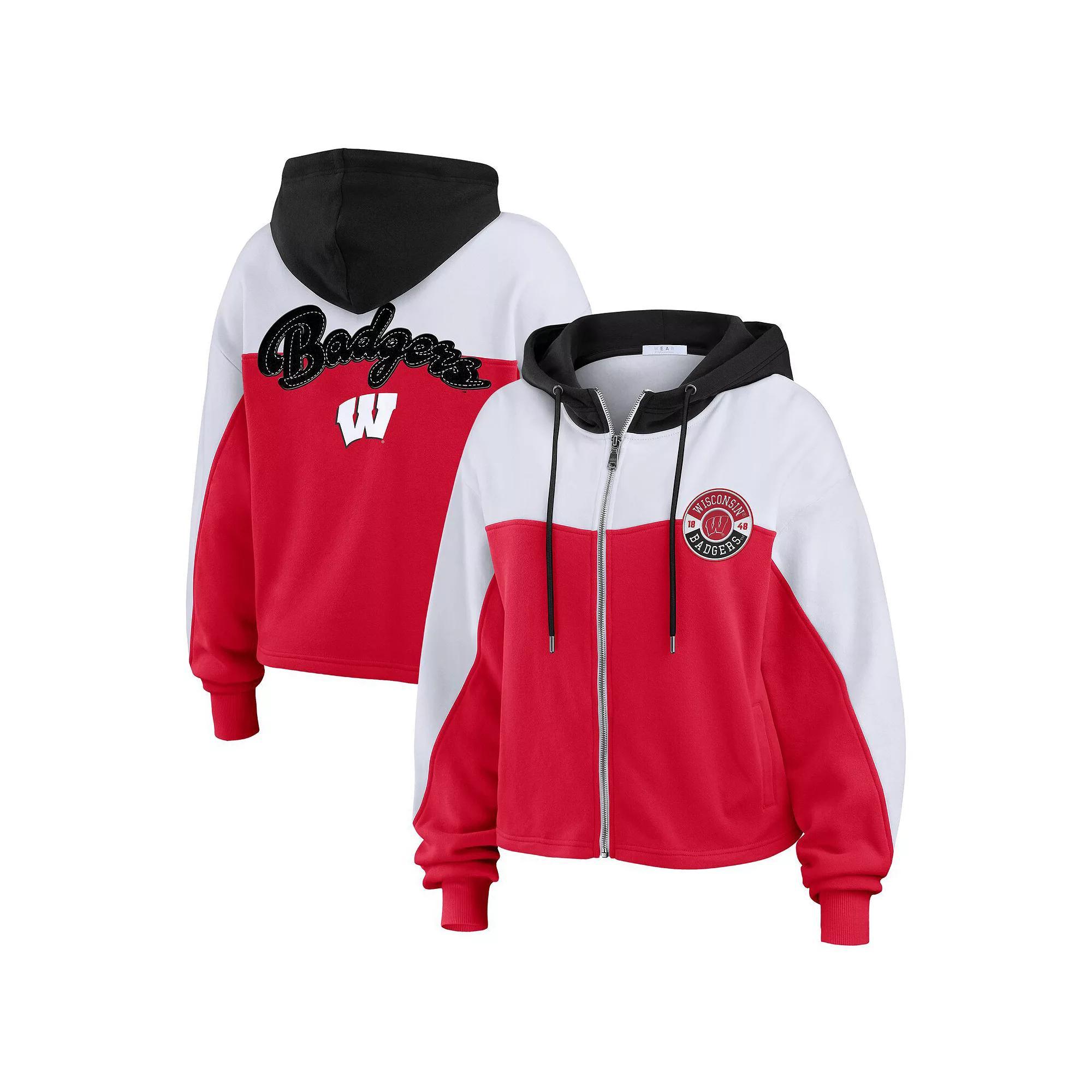 Women's WEAR by Erin Andrews Red Wisconsin Badgers Color-Block Full-Zip Hoodie, Size: Small Product Image