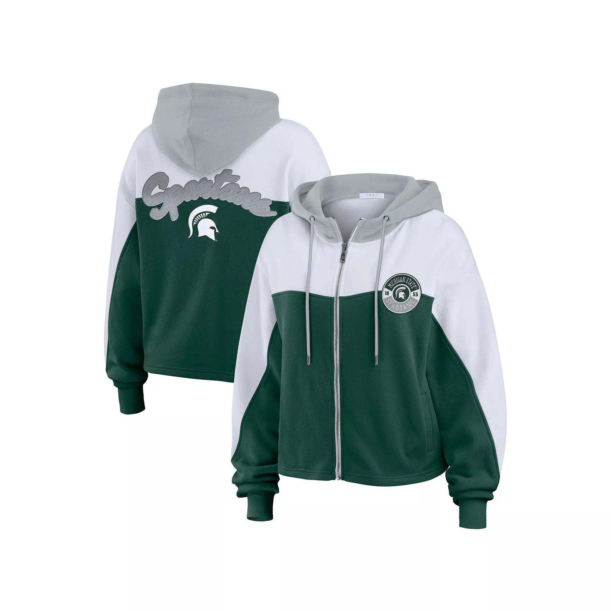 Women's WEAR by Erin Andrews Green Michigan State Spartans Color-Block Full-Zip Hoodie, Size: XXL Product Image