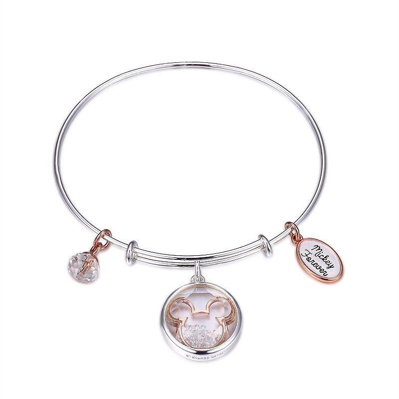 Disney's Mickey Mouse Crystal Bead Shaker Bangle Bracelet, Women's, Rose Silver Clear Product Image