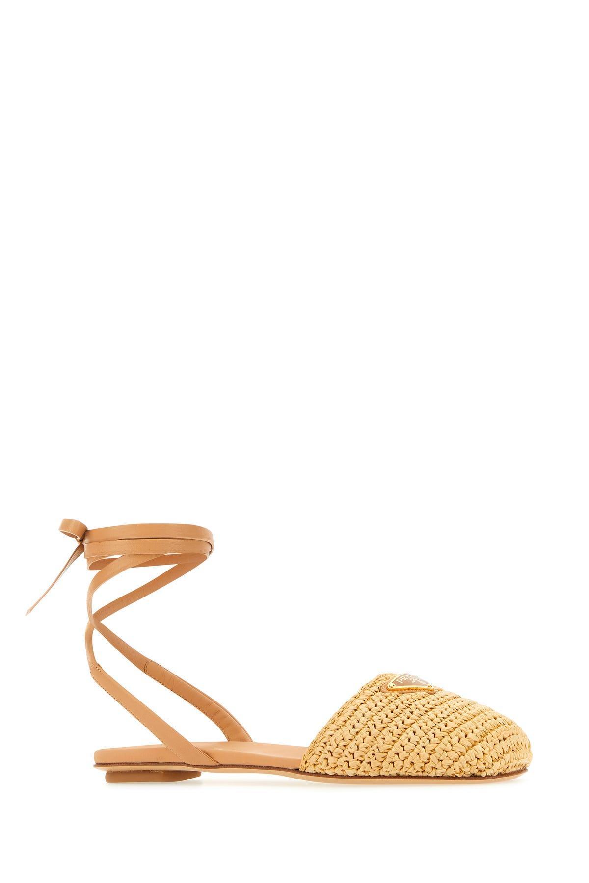 PRADA Logo Crochet Flat In Brown Product Image