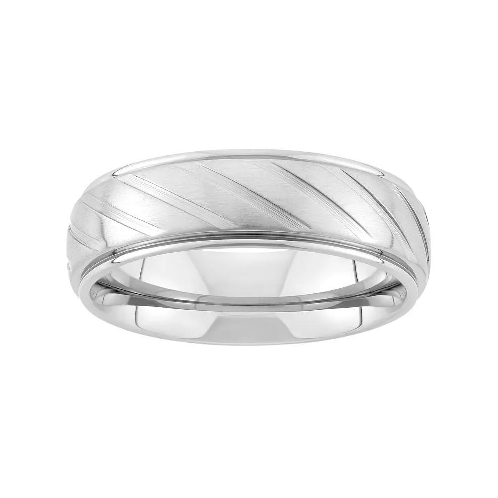 Stainless Steel Diagonal Stripe Wedding Band - Men, Men's, Size: 13, Grey Product Image