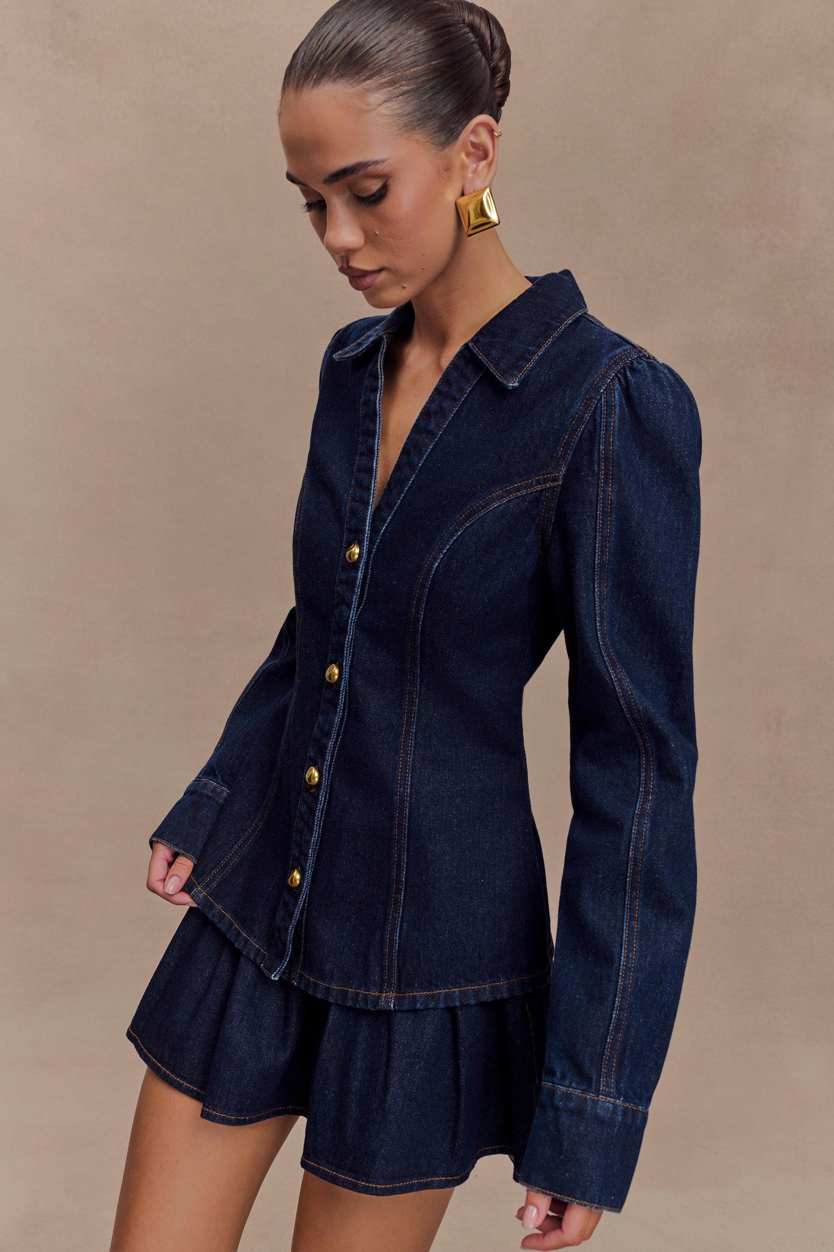 Hilary Long Sleeve Denim Top - Indigo Blue Product Image