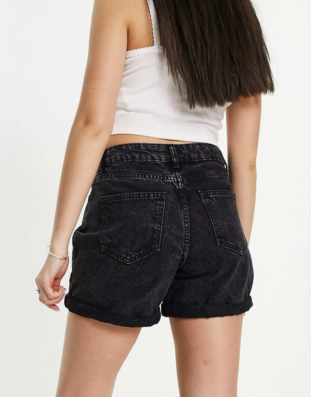 Noisy May high waist mom shorts in washed black denim Product Image