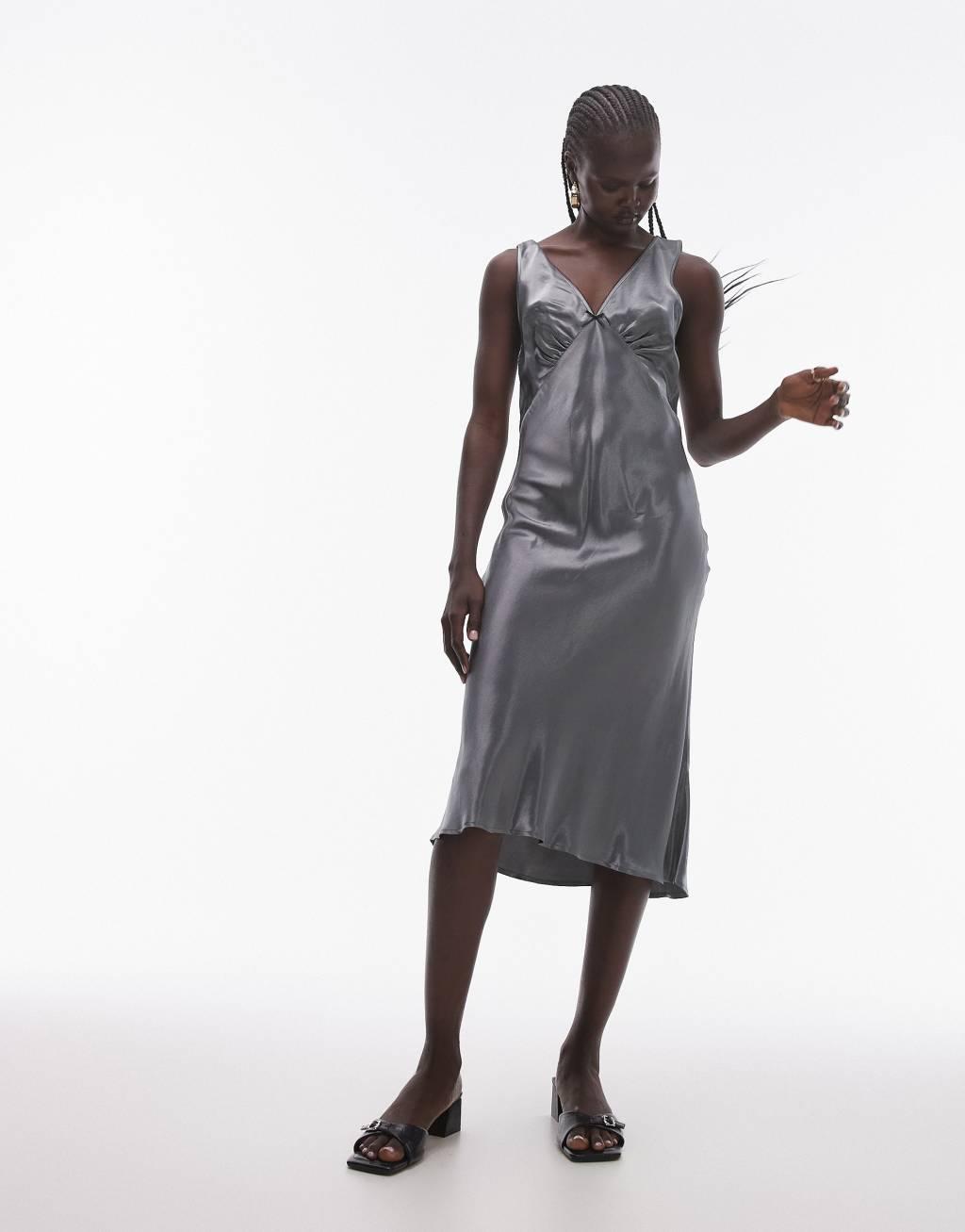 Topshop vintage awkward length slip in gray Product Image