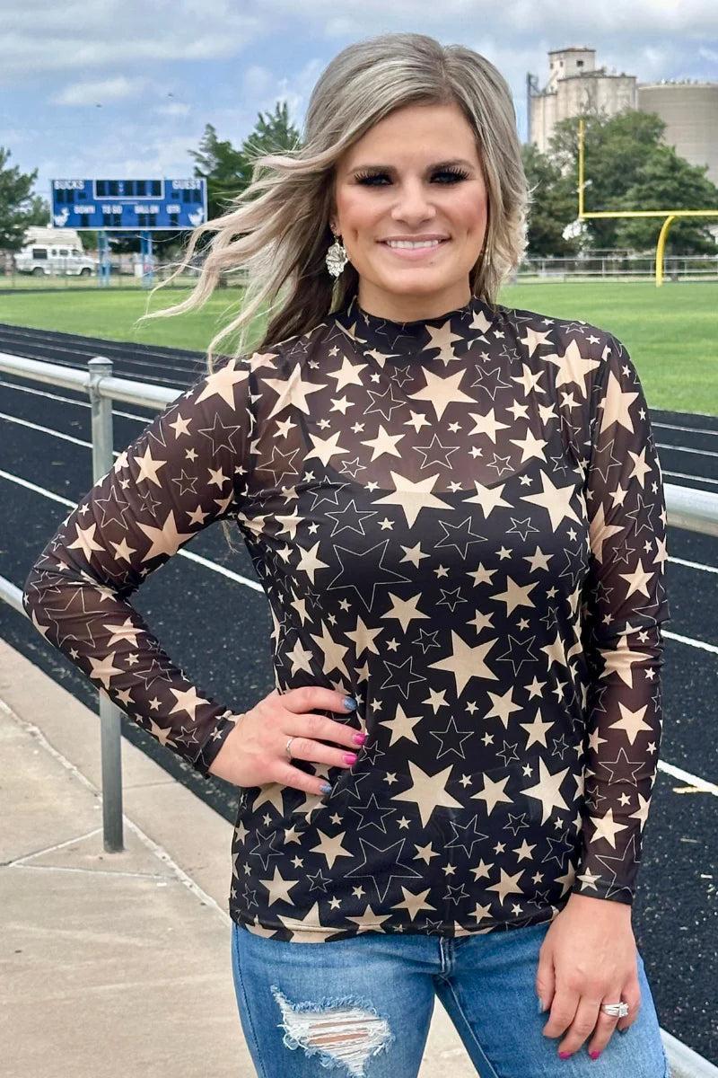 Sterling Kreek Go Team Go Black and Gold Mesh Top Product Image