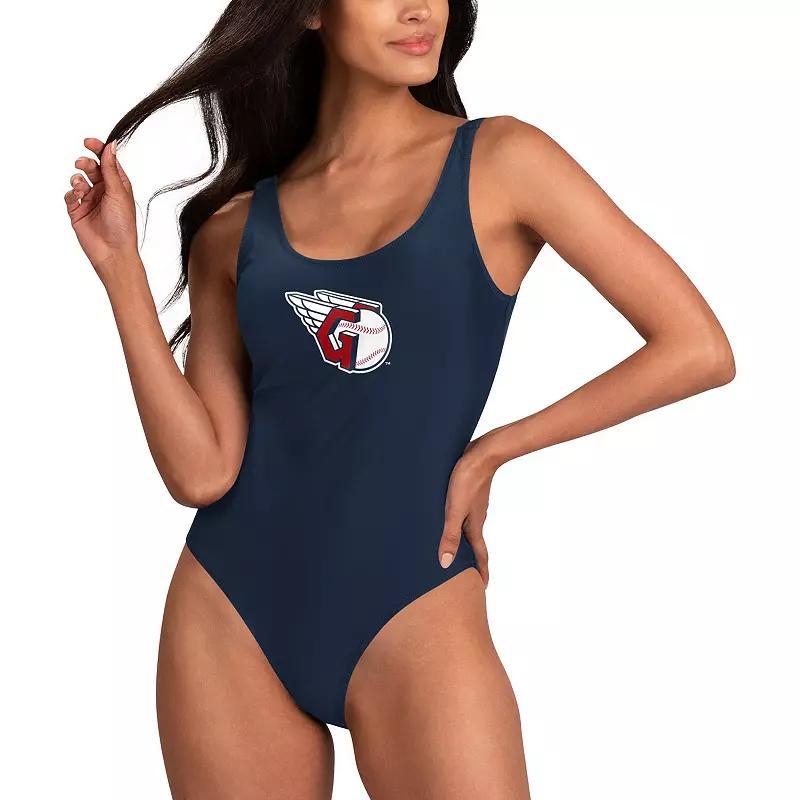 Women's G-III 4Her by Carl Banks Navy Cleveland Guardians Making Waves One-Piece Swimsuit, Size: Large, Grd Blue Product Image