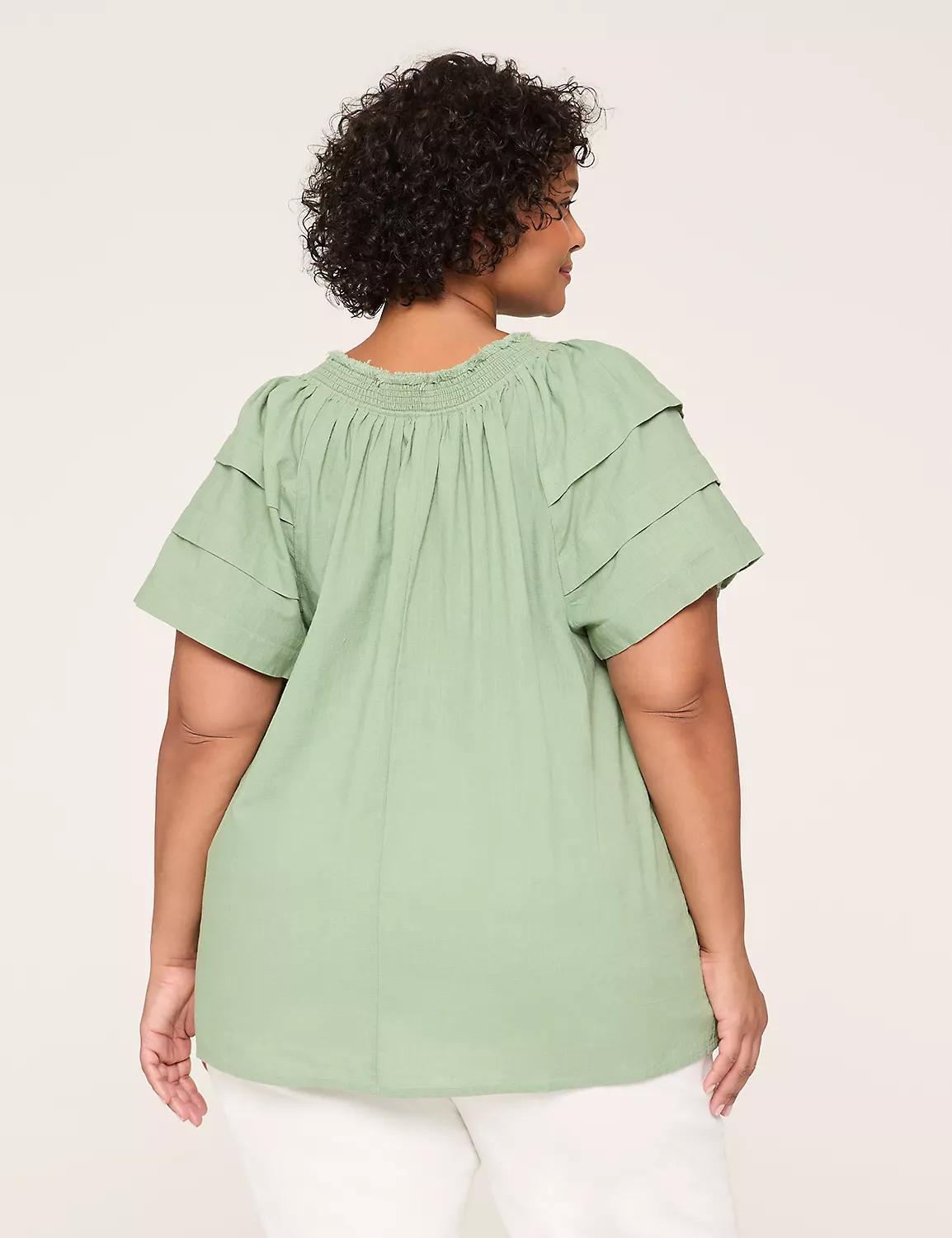 Smocked Split-Neck Popover Blouse Product Image