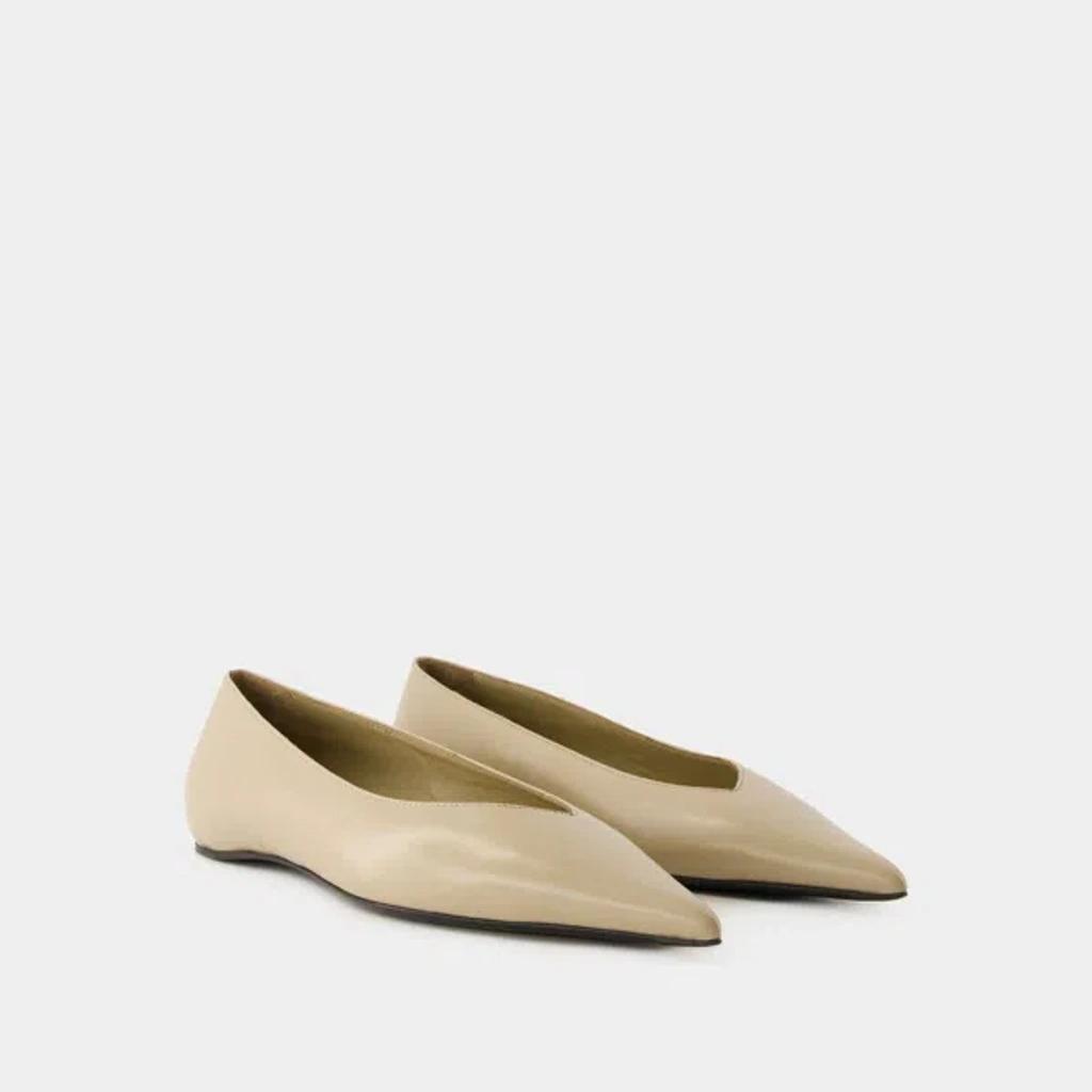 The Asymmetric Ballerina Leather Flats In Beige Product Image