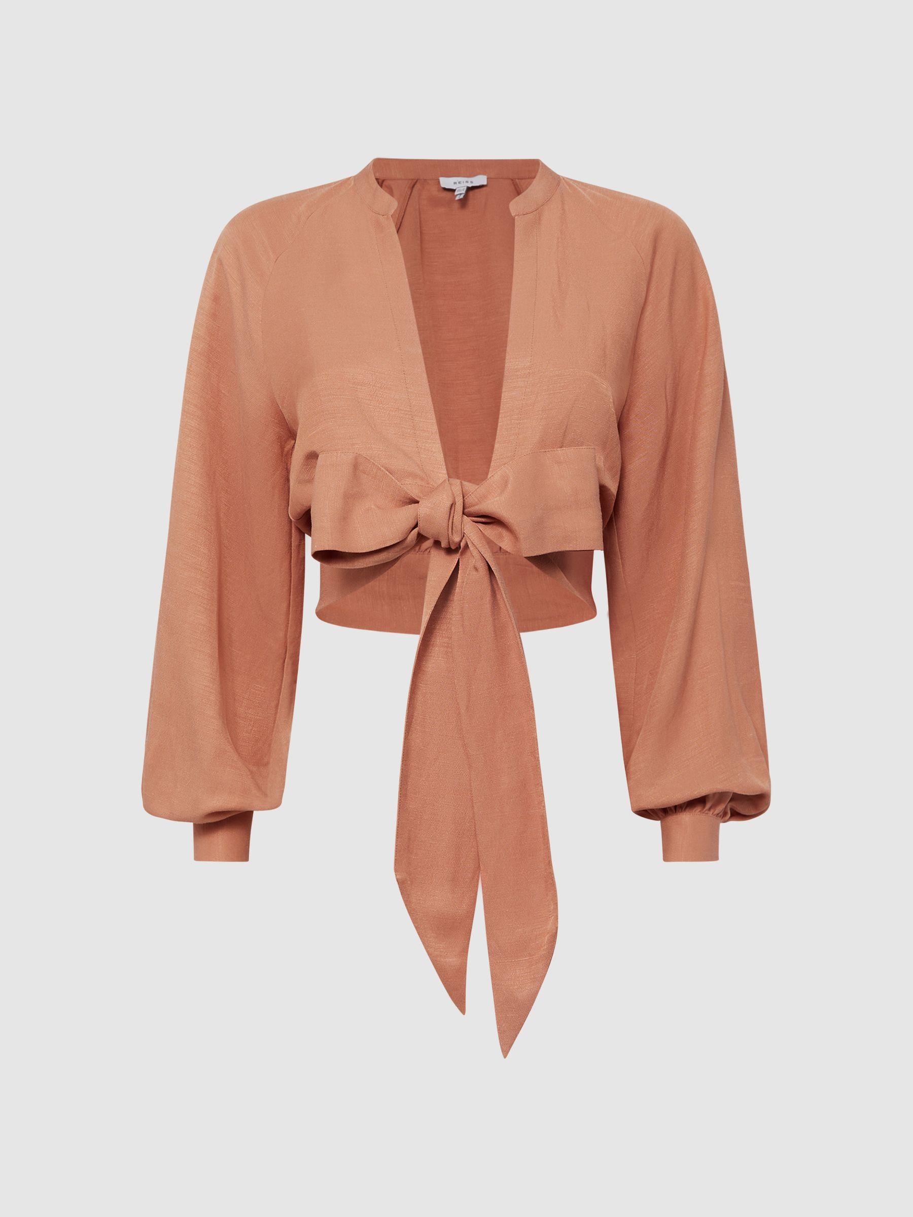 Tie Front Cropped Blouse in Rust Product Image