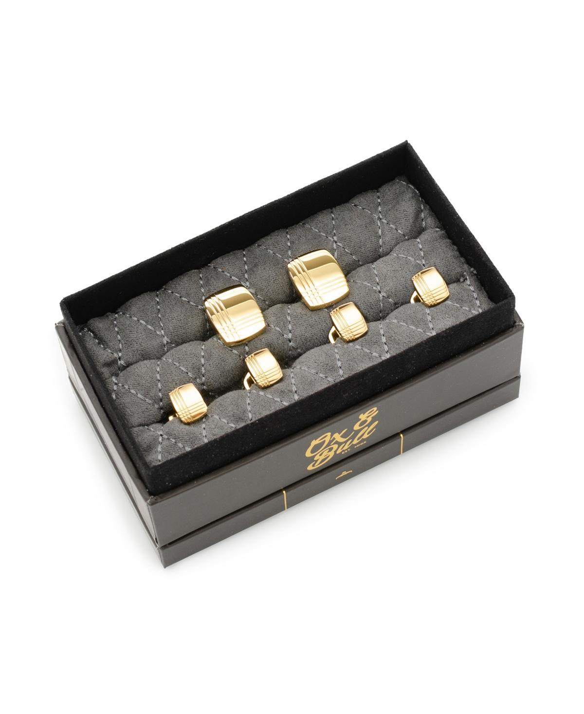 Mens Gold-Tone Stainless Steel Tartan Cufflink Stud Set Product Image