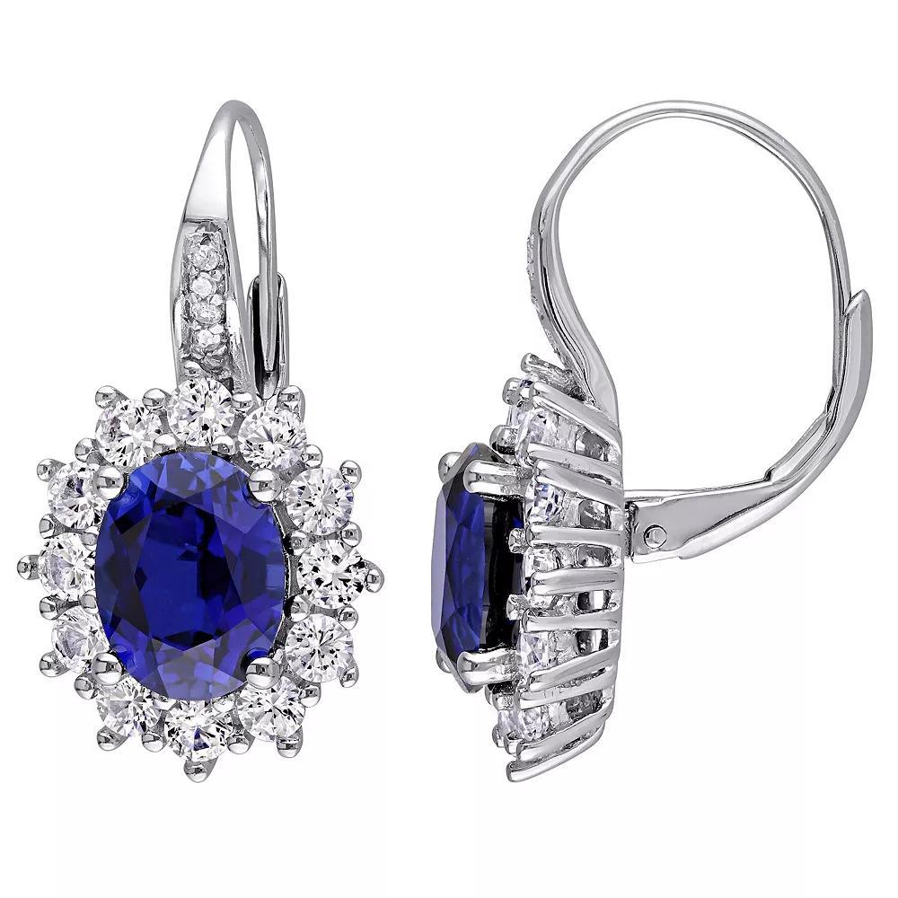 Stella Grace Sterling Silver Lab-Created Blue Sapphire, Lab-Created White Sapphire & Diamond Accent Leverback Earrings, Women's Product Image