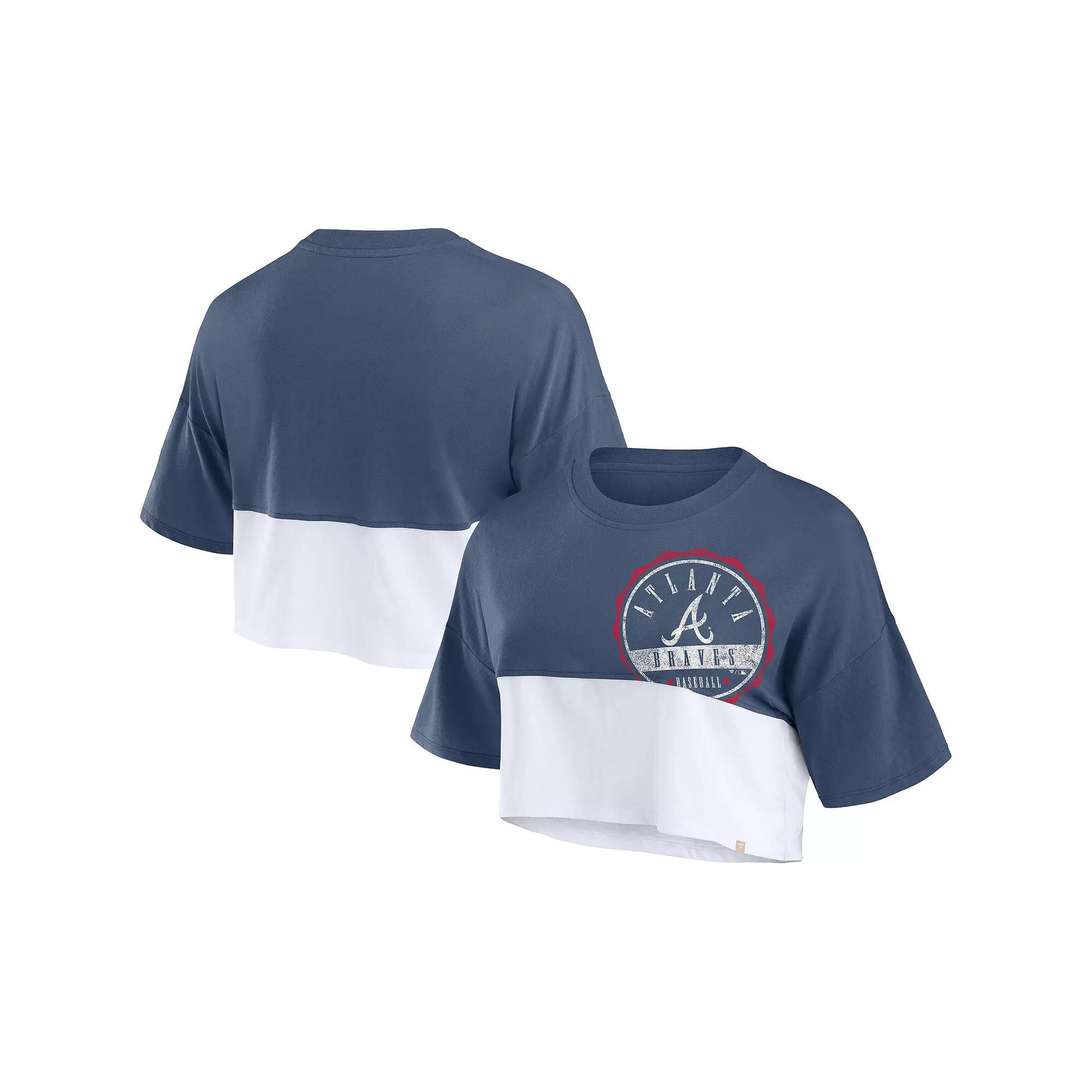 Women's Fanatics Navy/White Dallas Cowboys Boxy Color Split Cropped T-Shirt,  Product Image
