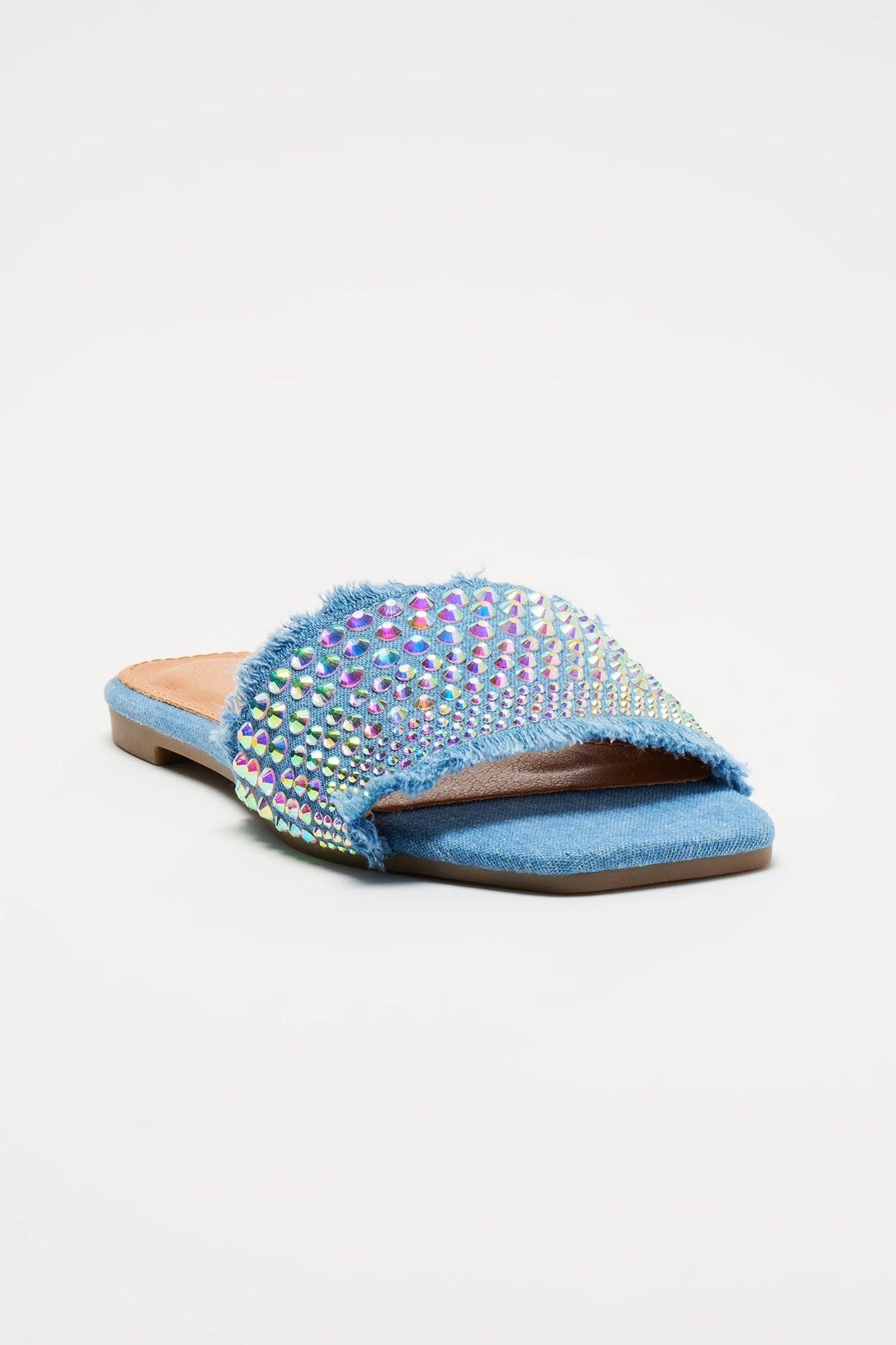Kirena Embellished Flat Sandals - Denim Product Image