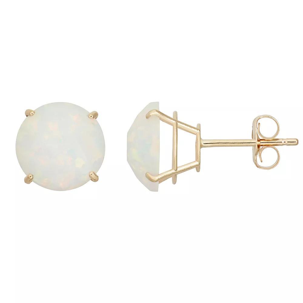 Lab-Created Opal 10k Gold Stud Earrings, Women's, White Product Image