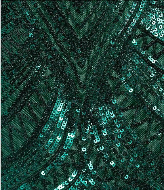 B. Darlin Patterned Sequin Double Spaghetti Strap Sweetheart Neck Lace Up Back Dress Product Image