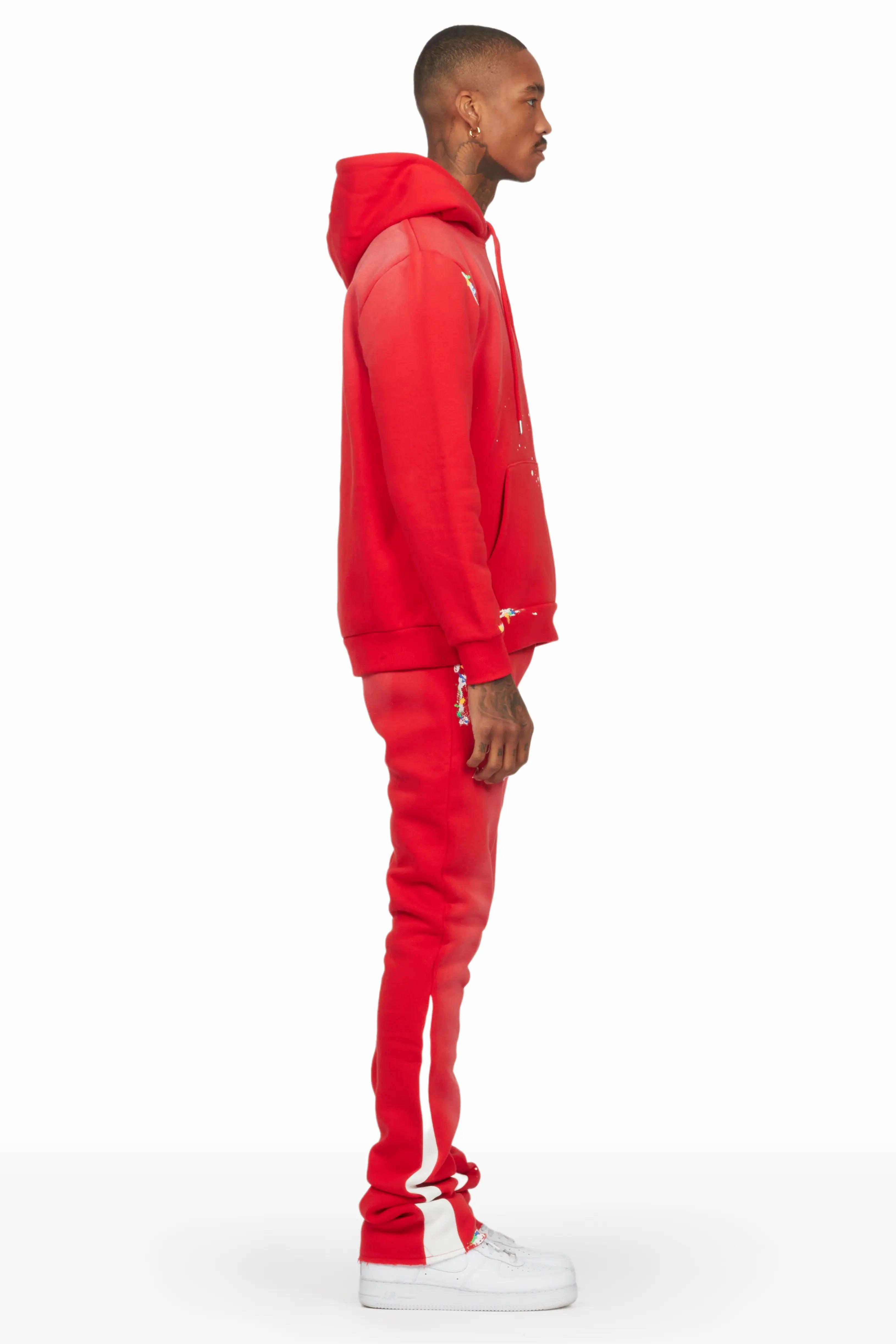 Rockstar Art Dist. Red Hoodie/Stacked Flare Set Male Product Image