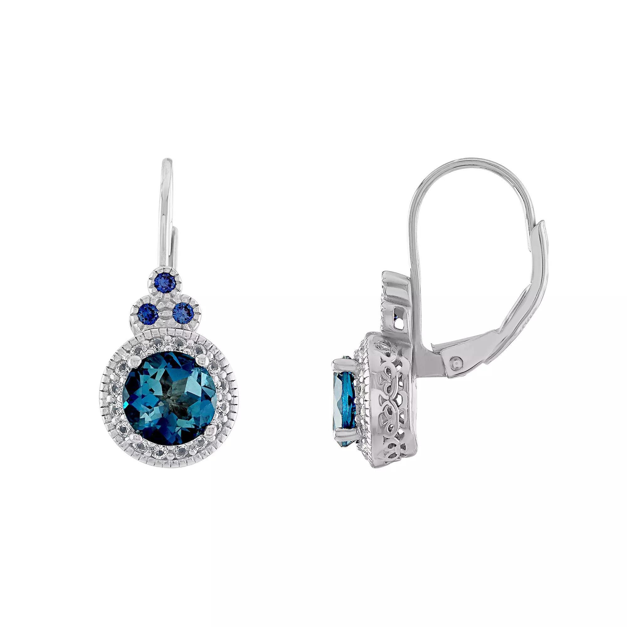 Designs by Gioelli Sterling Silver London Blue Topaz & Lab-Created Sapphire Leverback Earrings, Women's Product Image