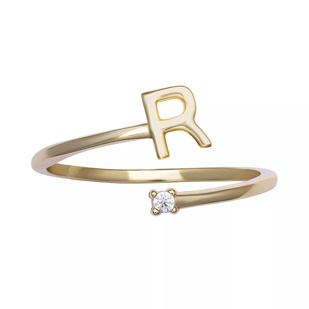 PRIMROSE Sterling Silver Cubic Zirconia Initial Bypass Band Ring, Womens Gold Tone K Product Image