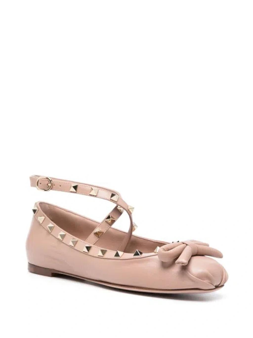 VALENTINO GARAVANI Rockstud Satin Ballerina Flats In Rose Cannelle Product Image