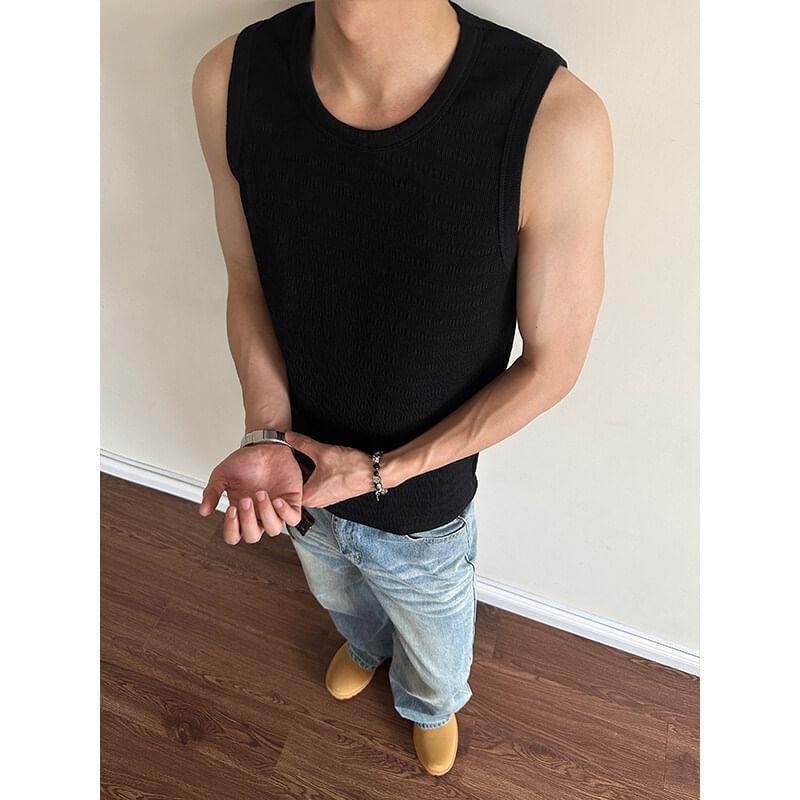 Crew Neck Plain Slim Fit Tank Top Product Image