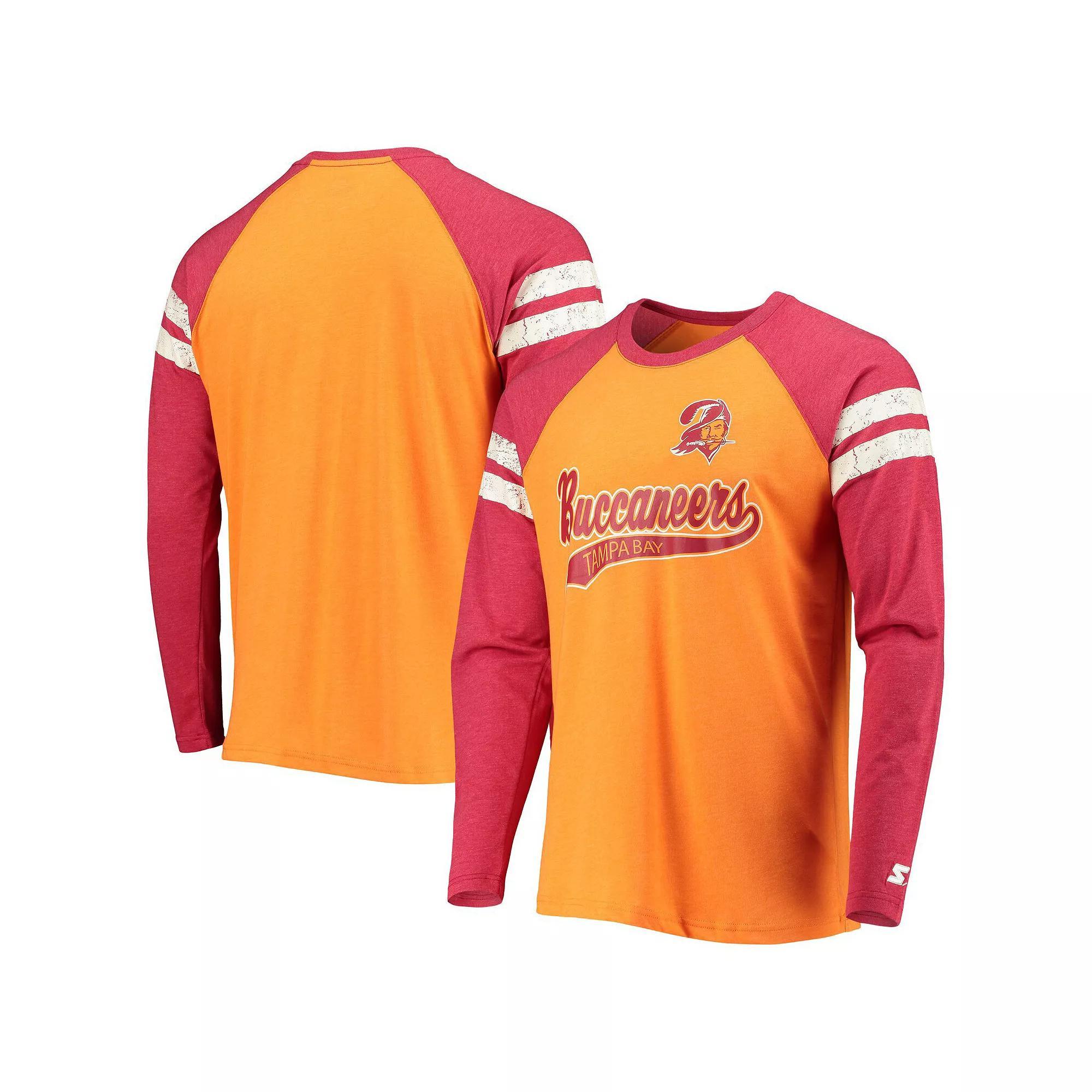 Men's Starter Orange/Red Tampa Bay Buccaneers Throwback League Raglan Long Sleeve Tri-Blend T-Shirt, Size: Medium Product Image