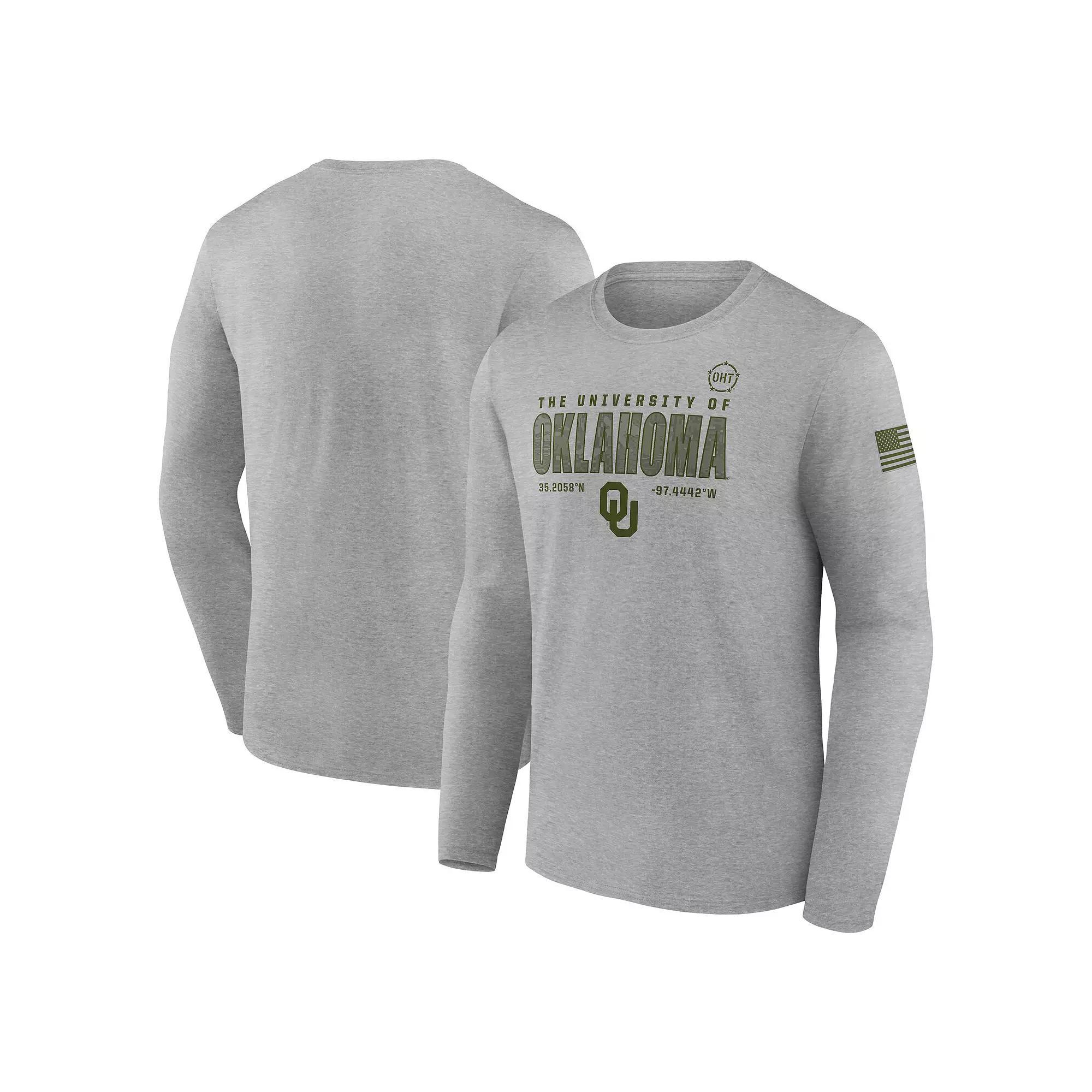 Men's Fanatics Heather Gray Oklahoma Sooners Badging Long Sleeve T-Shirt, Size: Medium, Grey Product Image
