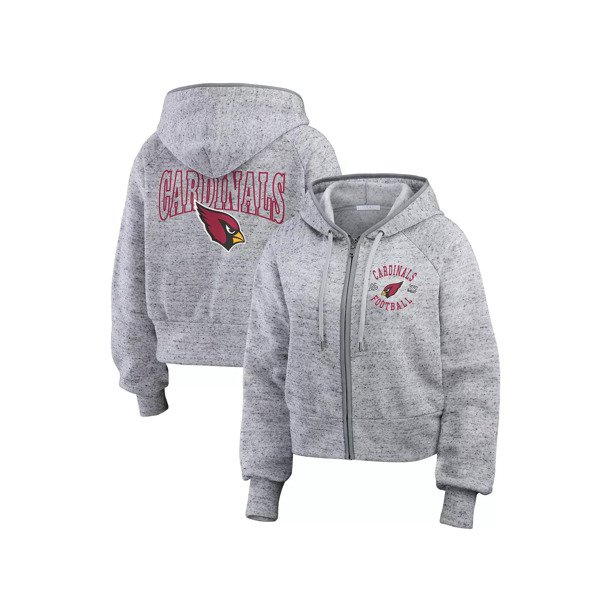 Women's WEAR by Erin Andrews  Heather Gray Arizona Cardinals Speckled Fleece Cropped Full-Zip Hoodie, Size: XL, Grey Product Image